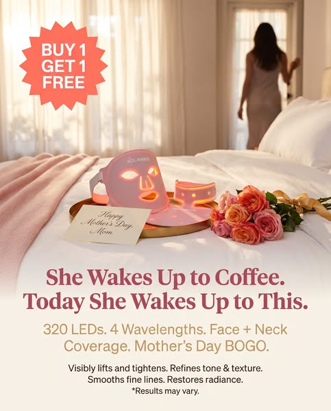 This ad for a Solaris light therapy mask is geared toward Mother's Day and suggests that the product can replace a m