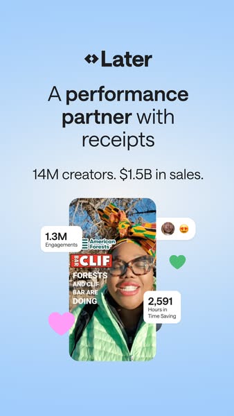 This ad for Later highlights the platform's ability to help creators manage their social media presence and track th