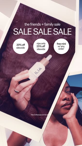 This image ad promotes the ILIA beauty brand, specifically advertising a sale on their products. The ad features a photo