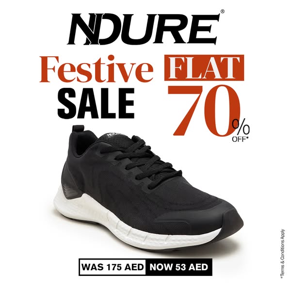 This image ad promotes the brand 'NDURE' and advertises a 'Festive' sale of 70% off with an image of one