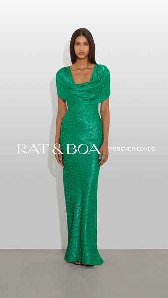 This ad features a woman wearing a green dress from Rat & Boa. The ad is a simple product showcase.