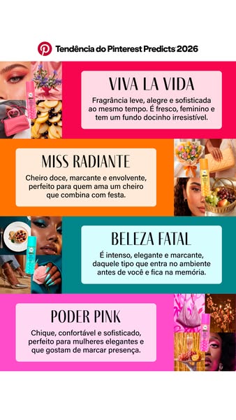 This ad promotes four different fragrances, associating each with a specific theme or personality. The ad is broken into