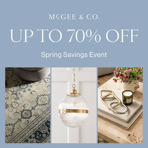 This ad for McGee & Co. promotes their Spring Savings Event with savings up to 70% off.