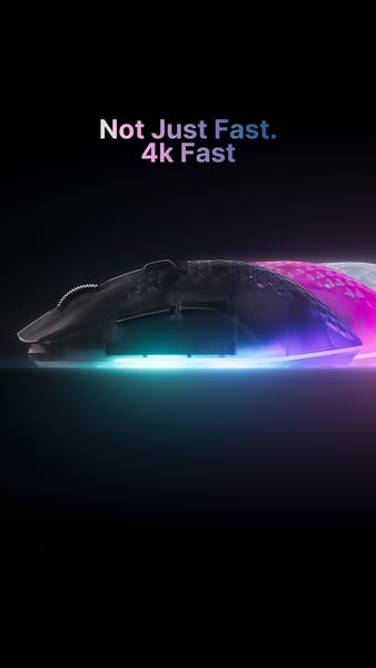 The ad showcases a high-performance wireless mouse emphasizing its speed and responsiveness for gaming and other demandi