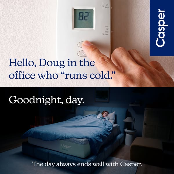 The image ad highlights the Casper mattress as a solution for a comfortable and restful sleep, especially for individual