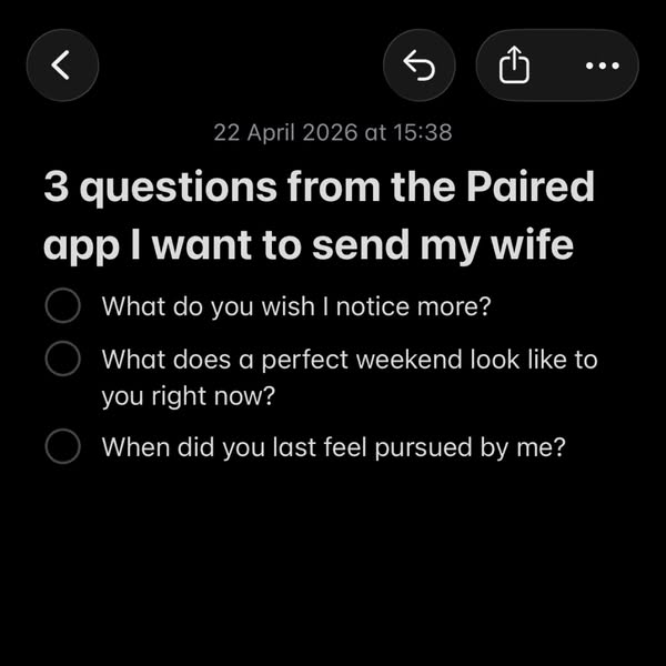 The ad displays a screenshot of the Paired app, highlighting three relationship-focused questions that one partner can s