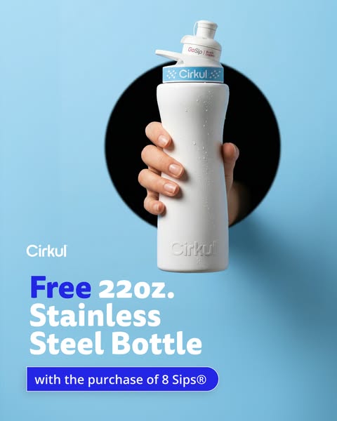 This ad for Cirkul features a stainless steel water bottle and promotes a limited-time offer.