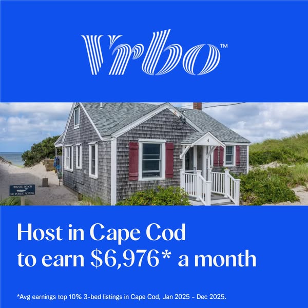 This Vrbo ad encourages viewers to host their property in Cape Cod in order to earn money. The ad features a quaint beac