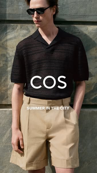 The ad showcases COS brand clothing appropriate for summer in the city.