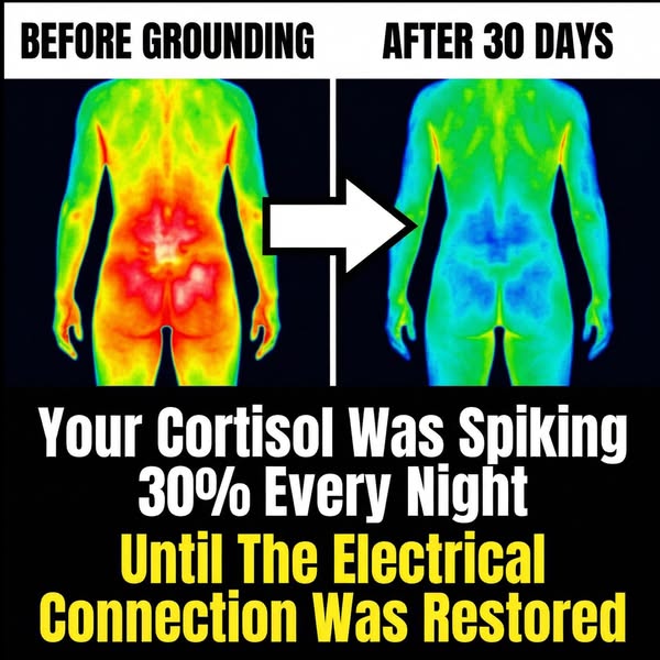This ad visually represents the before and after effects of 'grounding' in the form of a thermal image of a woma