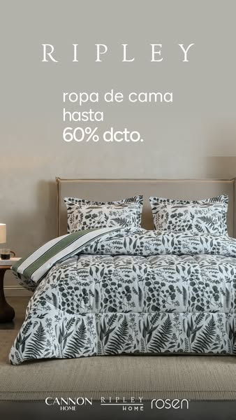 This ad for Cannon Home bedding features a bed with pillows and bedding in a muted color palette. The top of the ad feat