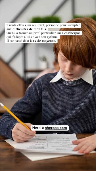 This ad features a testimonial from a parent who says their child improved their grades after using the Sherpas tutoring