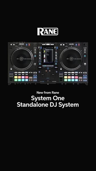 This ad showcases the Rane System One Standalone DJ System, highlighting its newness and standalone capability, set agai