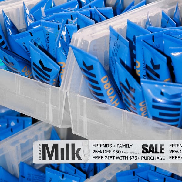 This ad promotes the Milk Makeup brand, specifically their Hydro Gel Tint product, during a Friends + Family sale. It hi