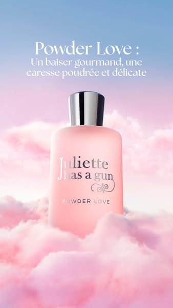 This ad for Juliette Has a Gun's Powder Love fragrance features the bottle of perfume centered against a backdrop of