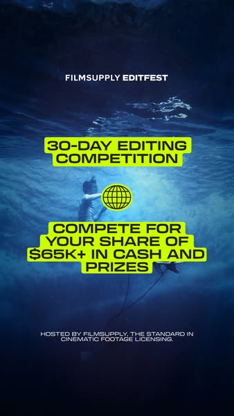 This image ad is promoting the Filmsupply Editfest, a 30-day editing competition where participants can compete for a sh