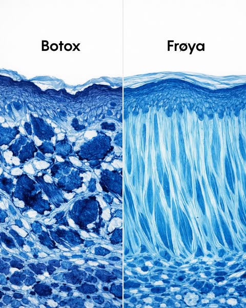 The image is a side-by-side comparison, displaying two microscopic images that visually compare the effect of Botox vers