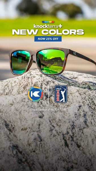 This ad by knockterra+ promotes their sunglasses, specifically highlighting new color options and a current 25% off disc