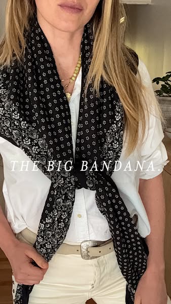 The ad showcases the 'Big Bandana' by demonstrating how it can be styled as a top.