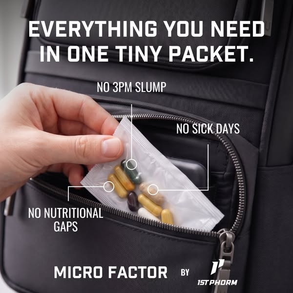 This image ad promotes Micro Factor by 1st Phorm, a product designed to provide all essential nutrients in a single pack