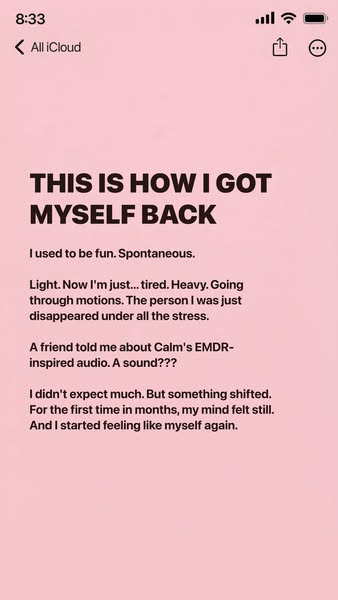 This ad for Calm features a testimonial from a user about how the app's EMDR-inspired audio helped them get back to 