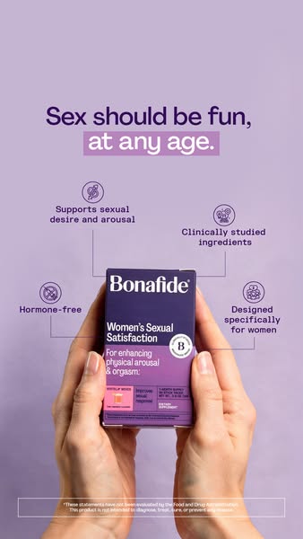 This image ad promotes Bonafide Women's Sexual Satisfaction supplements. The ad emphasizes the brand's commitmen