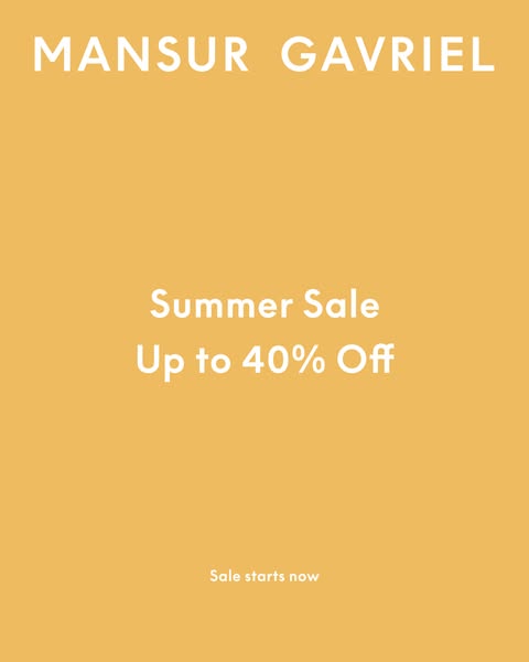 This static image ad for Mansur Gavriel announces their summer sale with up to 40% off.