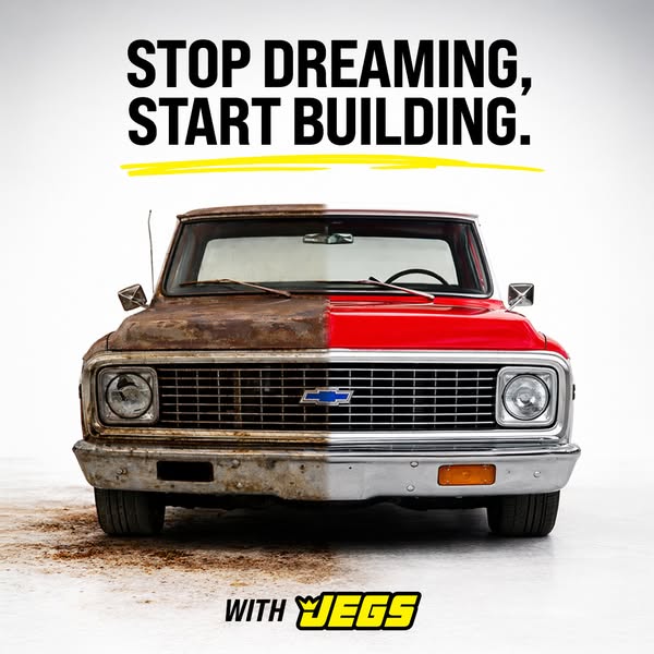 This image ad uses a before/after approach. It showcases a rusted, weathered car on the left, contrasted with a refurbis