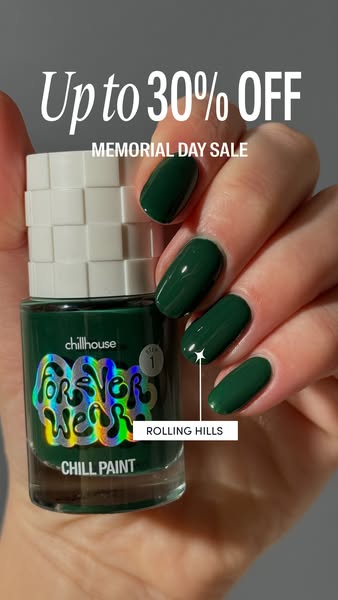 The ad features a nail polish product from Chillhouse, highlighting the shade 'Rolling Hills'. The ad also annou