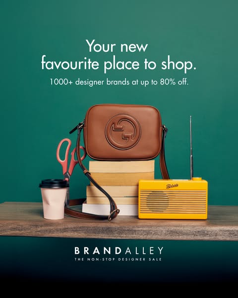 An advertisement by BrandAlley, showcasing that they offer designer brands at up to 80% off.