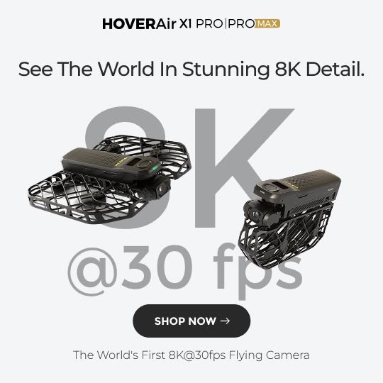 This ad showcases the HoverAir XI Pro Promax drone with its 8K camera, emphasizing its ability to capture stunning detai