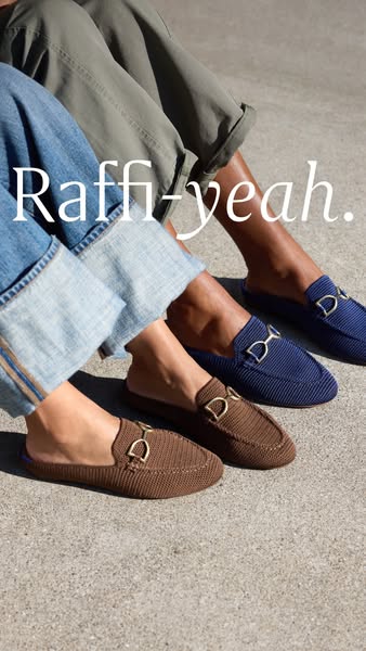 This ad shows three pairs of Raffi shoes on people's feet. The headline reads 'Raffi-yeah.'