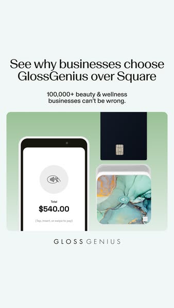 This image ad highlights why beauty and wellness businesses should choose GlossGenius over Square. The ad uses a social 