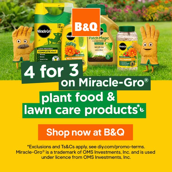 This ad features a variety of Miracle-Gro plant food and lawn care products, highlighting a special offer where customer