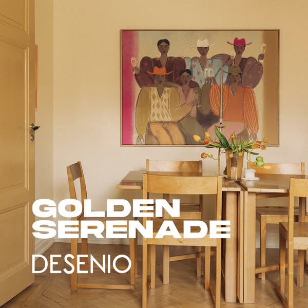 This is an image ad for Desenio, featuring an image of a room and the text, "Golden Serenade" and "Deseni
