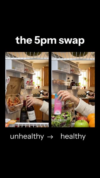 An image contrasts unhealthy food options with a healthier alternative, highlighting the ease of swapping out a poor cho