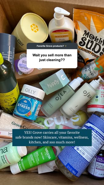 This ad showcases a variety of products available from Grove, including skincare, vitamins, wellness, and kitchen items.