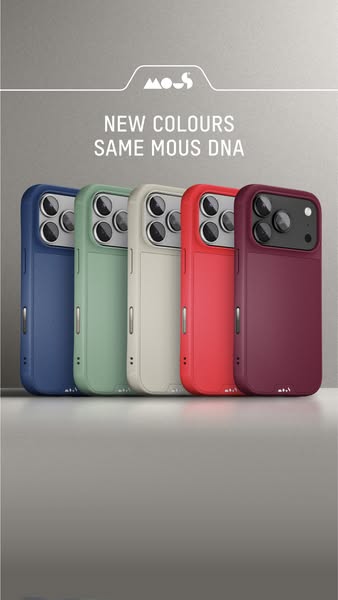 This ad showcases the Mous phone case in a variety of colors.