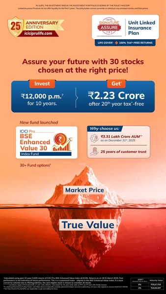 This image ad promotes ICICI Pru's investment opportunities, highlighting the potential for high returns with a focu
