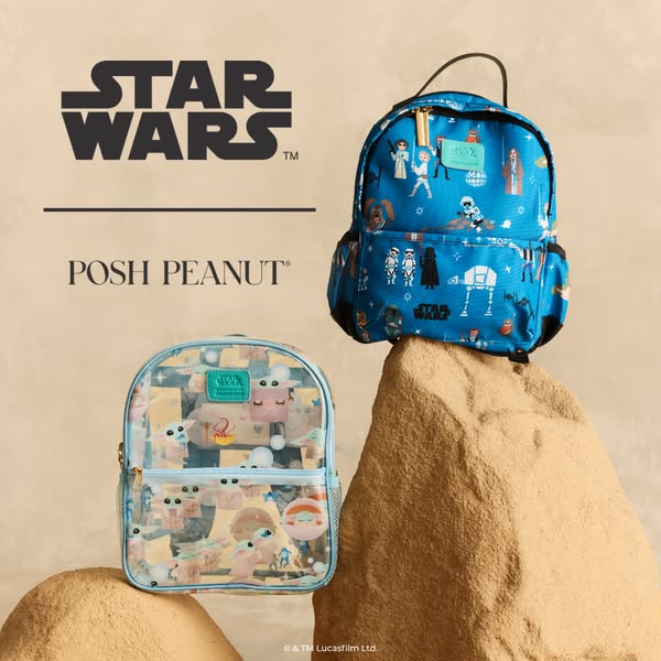 This ad features two different backpack styles from Posh Peanut. The ad highlights the brand's Star Wars collaborati