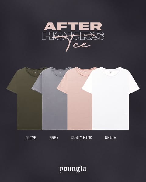 This image ad displays four t-shirts in different colors for the brand Youngla. The ad aims to showcase the brand's 