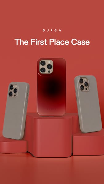 This ad features three Burga phone cases, highlighting a specific color and design. The focus is on visual appeal and br