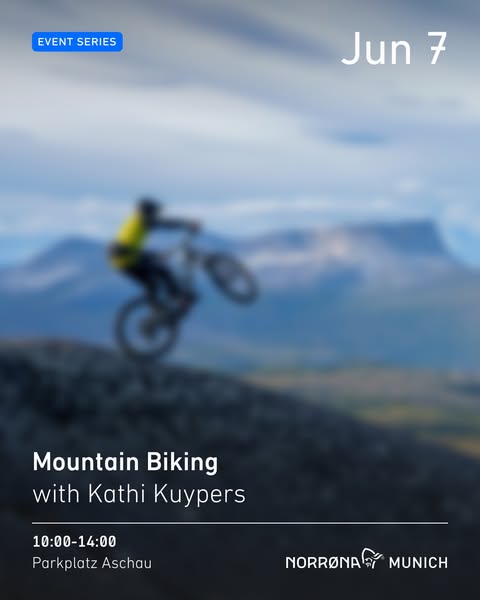 An image promoting a mountain biking event with Kathi Kuypers in Aschau on June 7th.