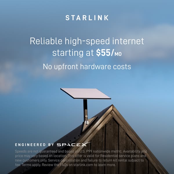 This ad promotes Starlink internet service with a focus on reliability, high speed, and affordable monthly cost. It high