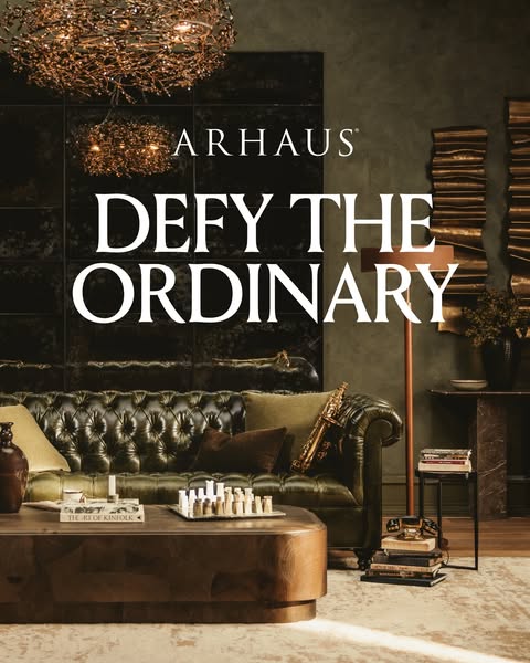 This ad for Arhaus features a sophisticated living room with an emphasis on defying the ordinary. The visual design emph