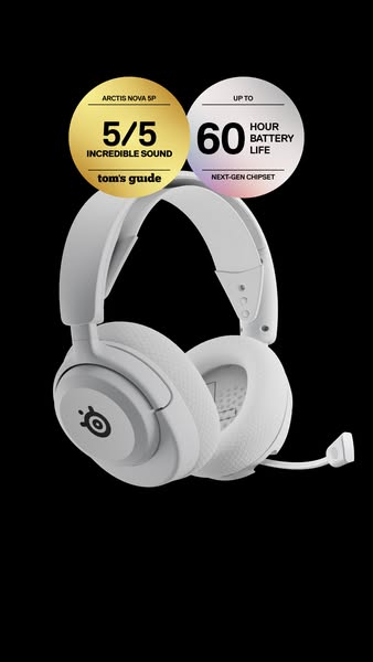 A still image ad showcasing the SteelSeries Arctis Nova 5P gaming headset. It highlights the product's key features,