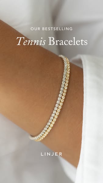 This ad showcases Linjer's tennis bracelets, highlighting their status as a bestseller. The image focuses on the bra