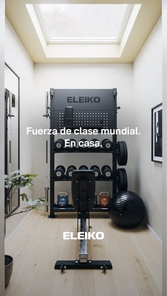 This ad showcases Eleiko's strength training equipment in a home gym setting, emphasizing world-class quality and th