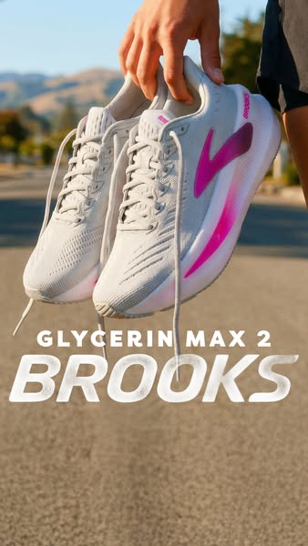 This ad features a pair of Brooks Glycerin Max 2 running shoes held by a hand, emphasizing the brand name and shoe model