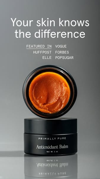 This ad showcases Primally Pure's Antioxidant Balm, emphasizing its high-quality ingredients and effectiveness.